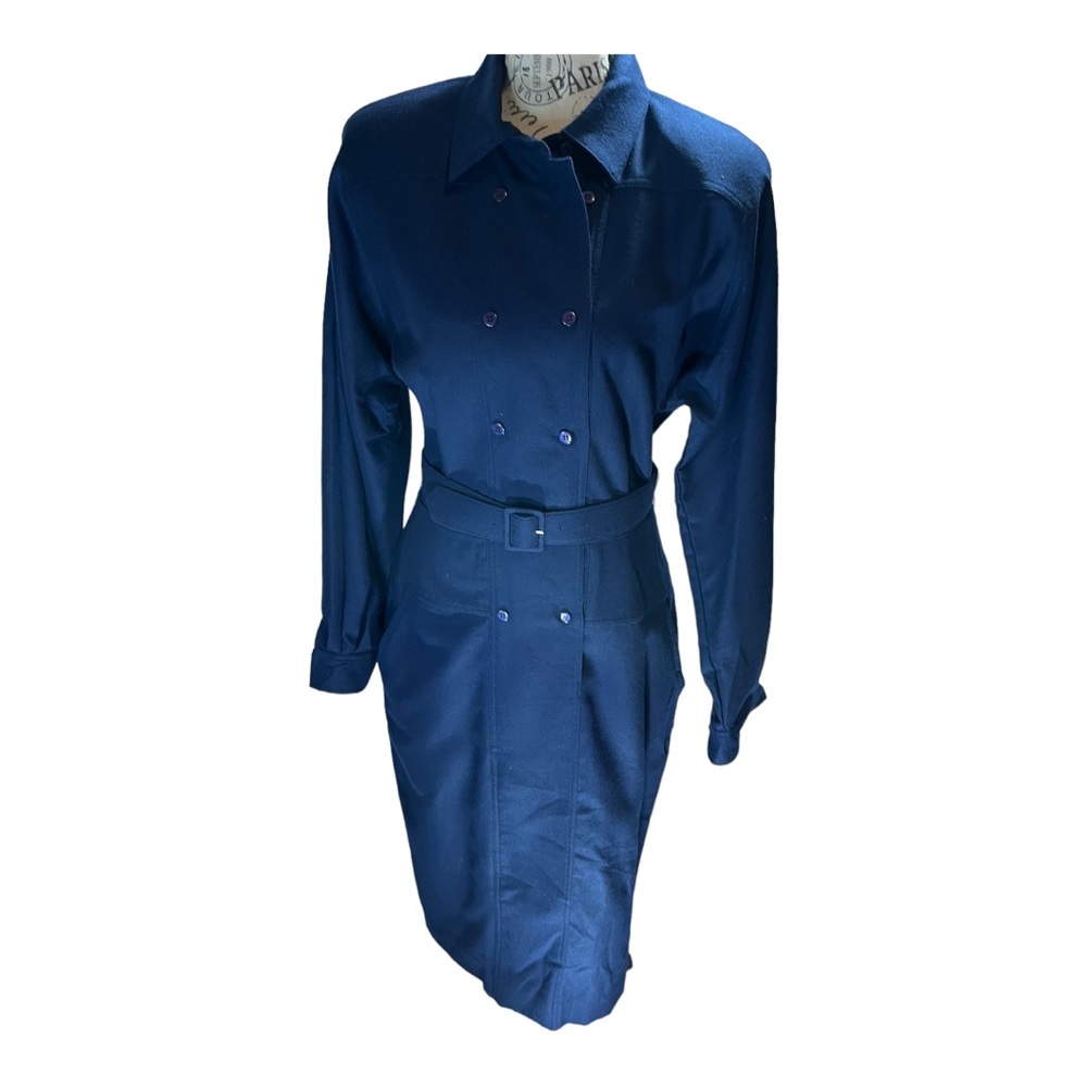 Vintage Ambria Worsted Wool Belted Trench Dress